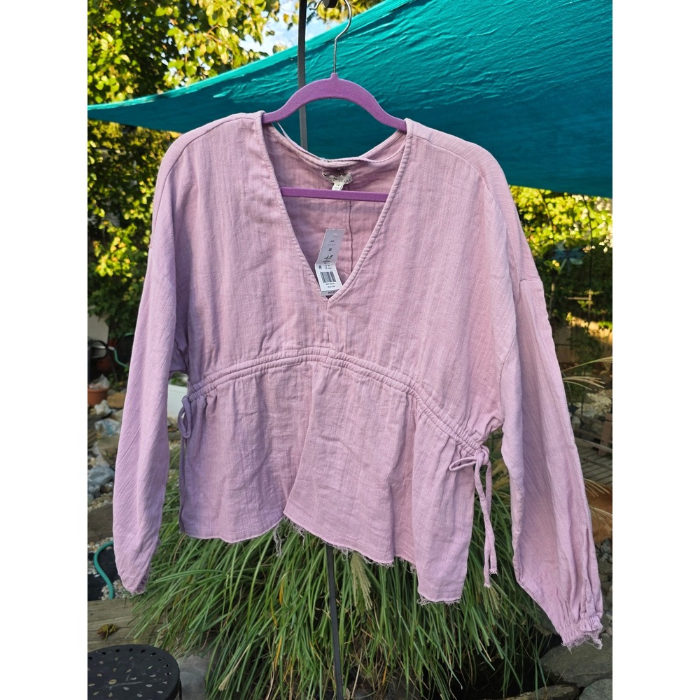 True Craft Lilac V-Neck Cinched Waist Gauze Top Plus Size 1X New With Tags